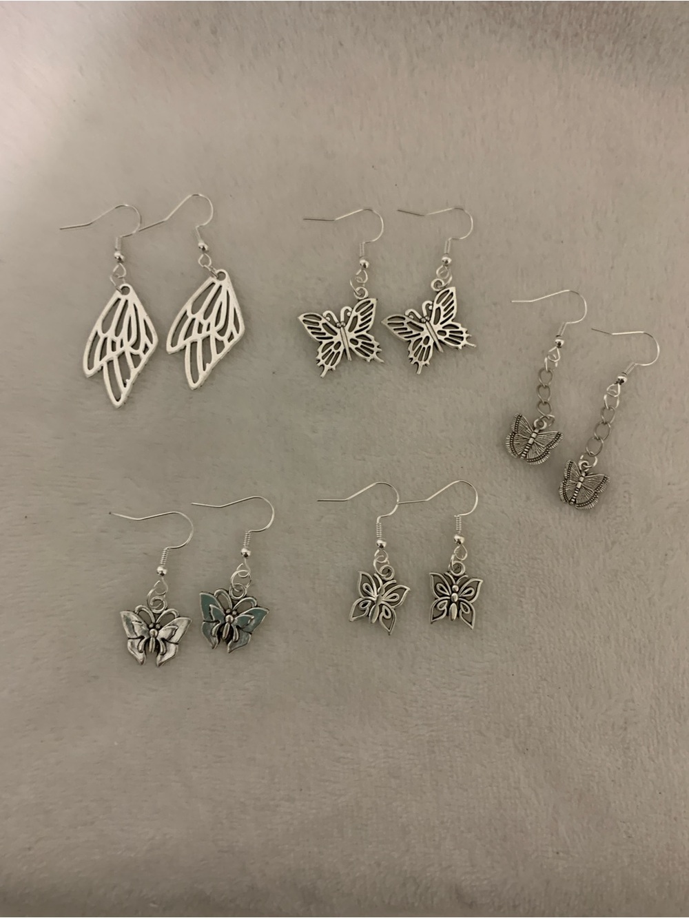 Silver Butterfly & Wing Earrings - 5 Pair
